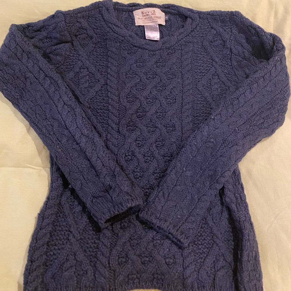 Navy Blue Aran Sweater XS